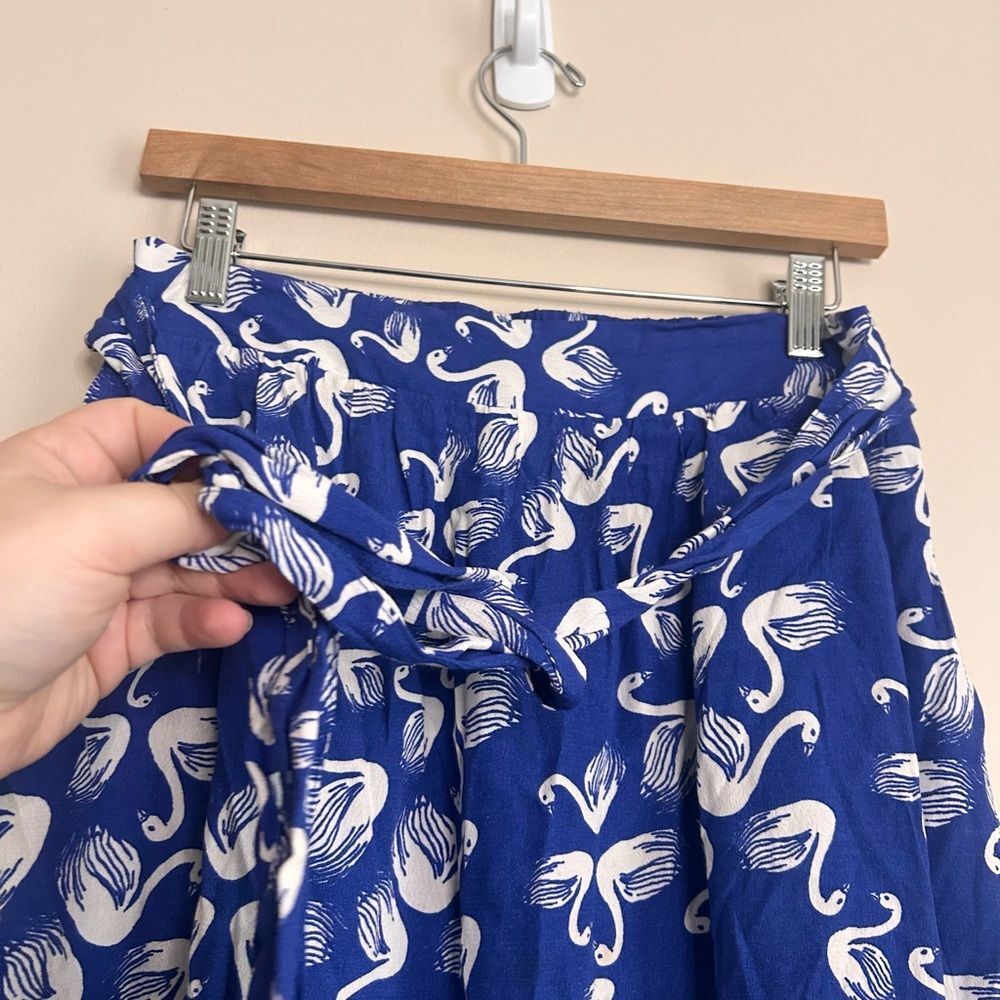 Anthropologie Porridge Blue Getaway Swan Belted A-Line Midi Skirt Size Small - Picture 3 of 7